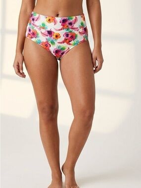 PINK Active Victorias Secret Tropical Hibiscus High Waisted Bikini Bottom XL